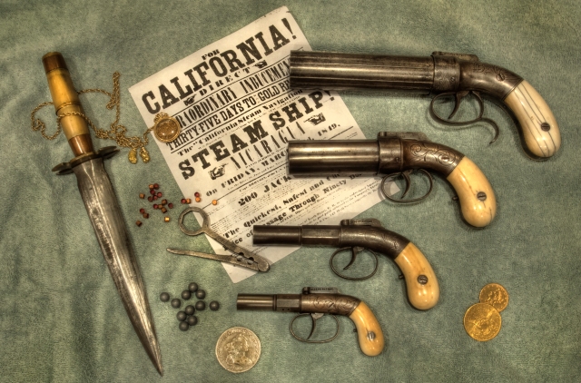 The two Pepperboxes (top right) predate the modern revolver.  